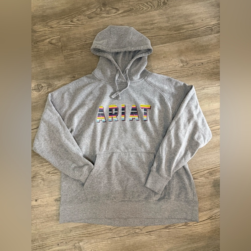 Ariat Hoodie Women's 1X Gray Serape Logo Pullover Re-AL Fleece Sweatshirt